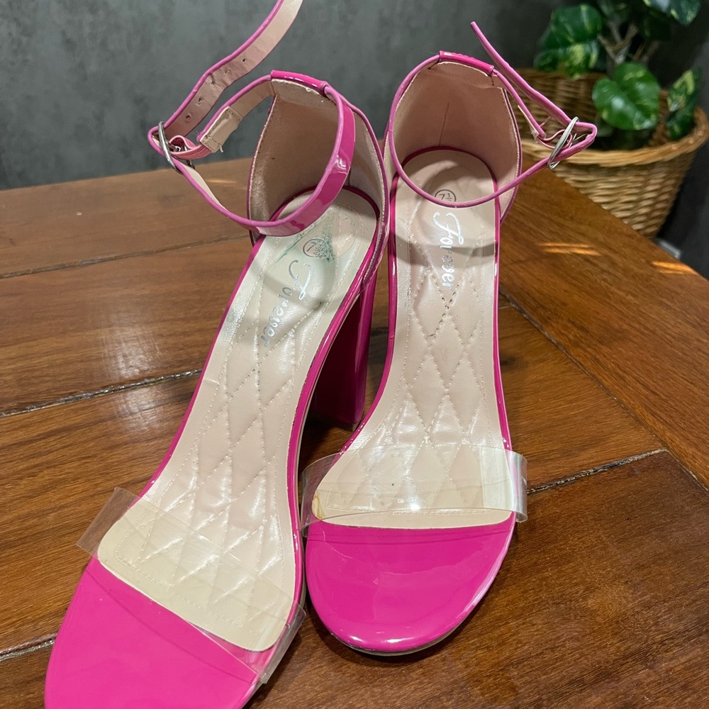 Fuchsia Ankle-Strap Block Heel Sandals - Women